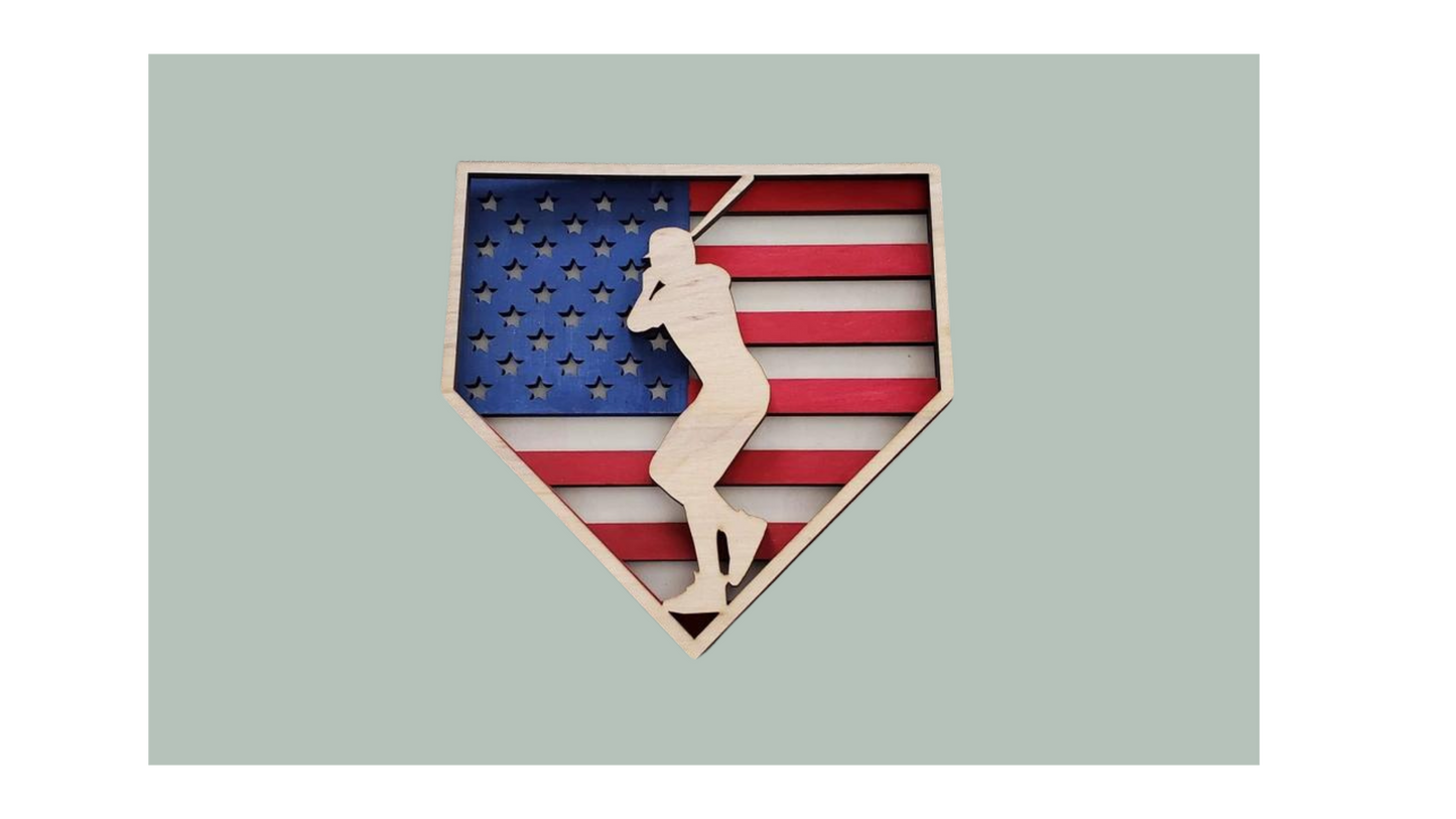 Home plate shaped American flag Baseball Hitter.